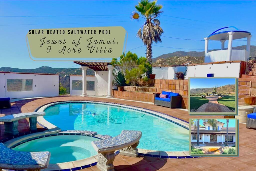 Private Home On 10 Acres - Heated Salt Pool & Jacuzzi, Mountain & City Views, Horseshoes, Basketball, Bbq, Golf Putting, Foosball, Croquet, Bose Stereo, White Cotton Bedding - Hilltop Hacienda, Pool Heat Optional Jamul Exterior photo